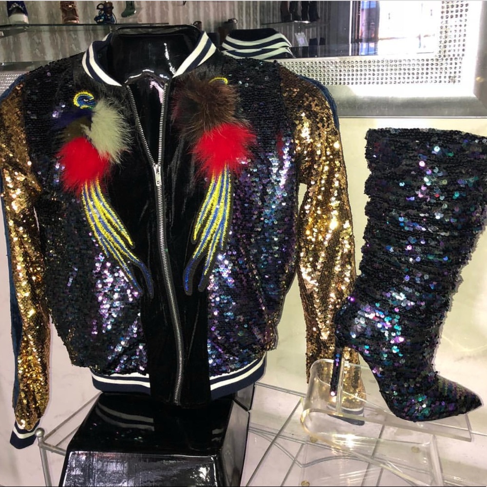 Sequins heels Brand New and jacket